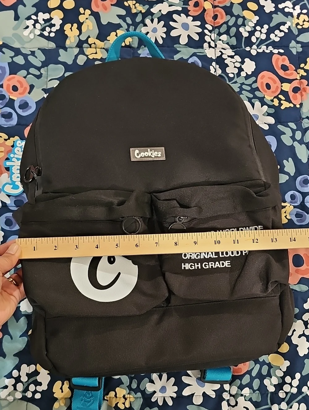 Cookies Smell Proof Black Backpack with Blue Accents